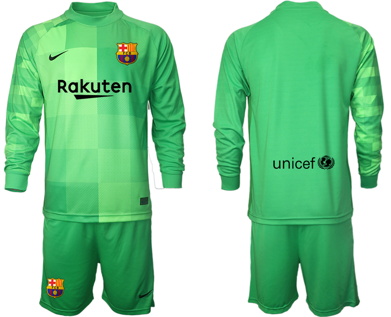 Men 2021-2022 Club Barcelona green goalkeeper Long Sleeve blank Soccer Jersey->barcelona jersey->Soccer Club Jersey
